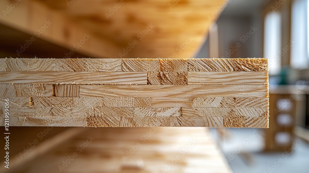 Poster This close-up view highlights the unique texture and layering of cross-laminated timber, emphasizing its natural beauty and sturdy design