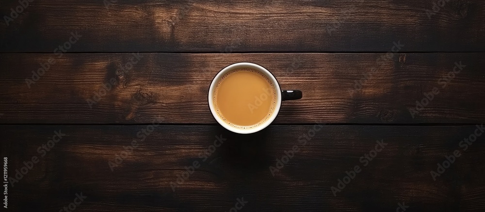 Poster espresso coffee cup with creamy brown beverage positioned centrally on a dark rustic wooden table fe