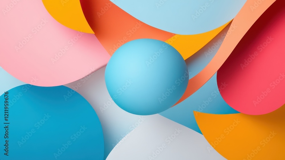Poster dynamic and vibrant three-dimensional composition of colorful shapes and elements for creative proje