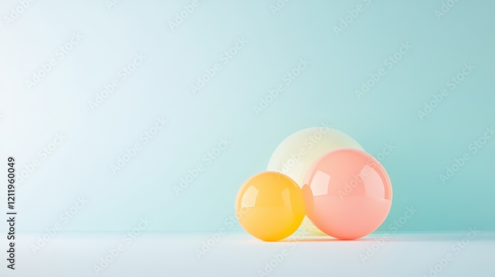 Poster dynamic three-dimensional shapes in vibrant colors on soft background