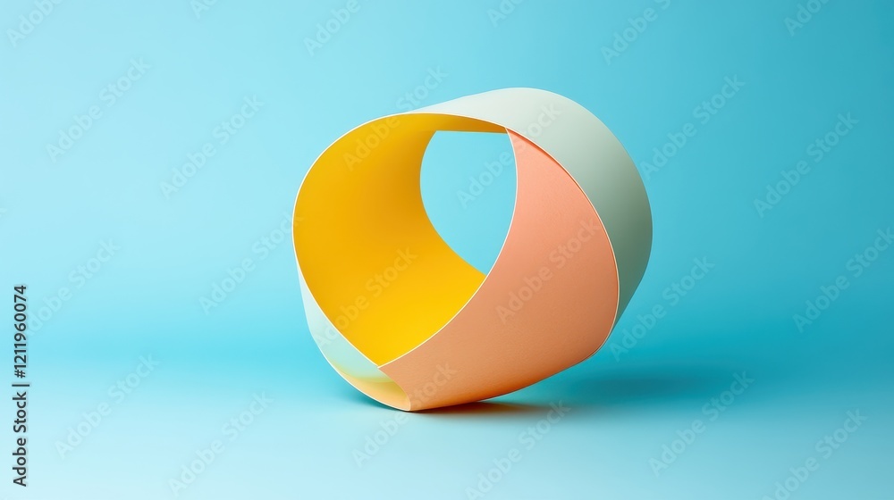Poster dynamic three-dimensional shapes in vibrant colors on a blue background for creative projects and de