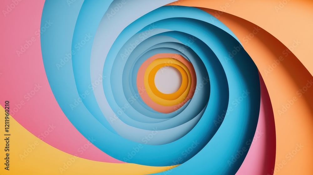 Poster colorful three-dimensional spirals creating an eye-catching visual effect in dynamic design