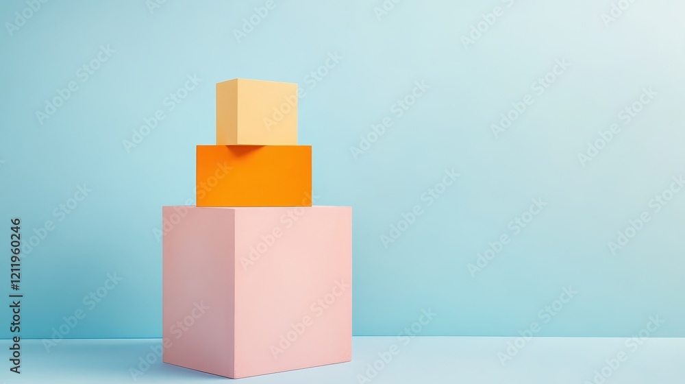 Poster dynamic three-dimensional shapes in vibrant colors on a soft background for creative designs