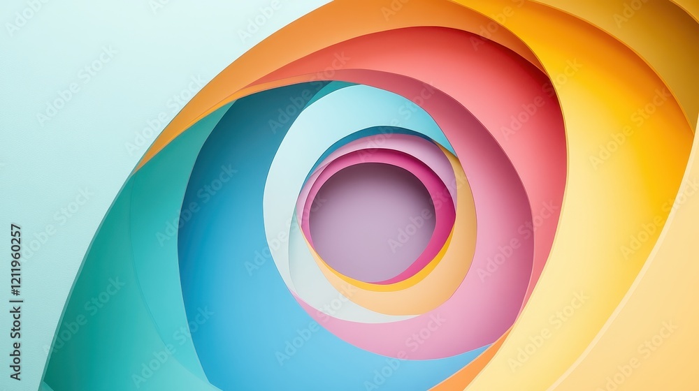 Poster colorful three-dimensional spirals in soft pastels creating a dynamic visual experience