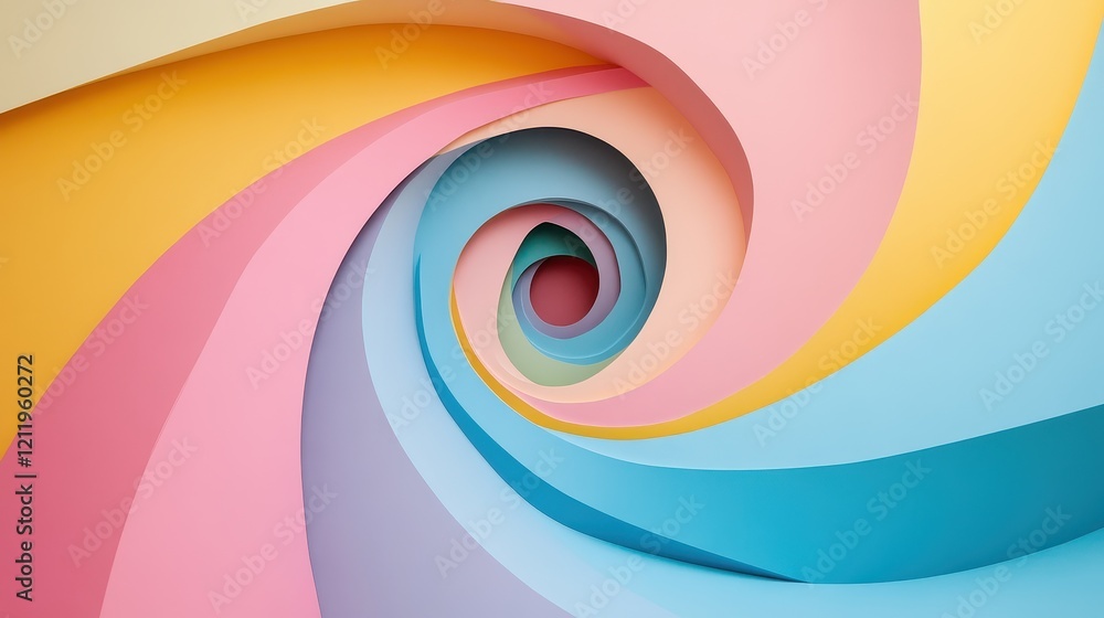 Poster colorful three dimensional spirals with soft curves and dynamic flowing motion in vibrant shades