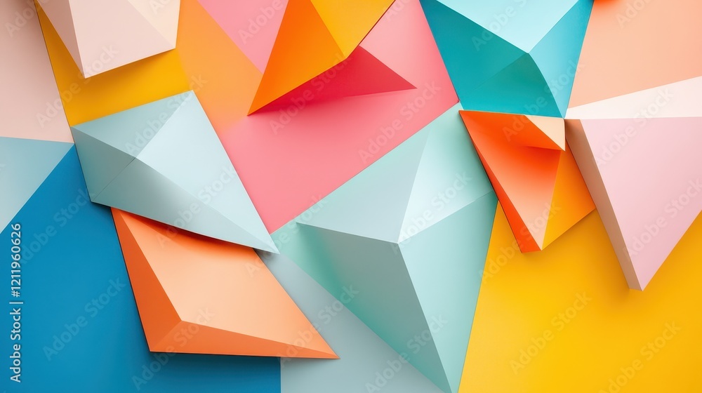 Aufkleber vibrant geometric shapes in three-dimensional design with a colorful abstract background