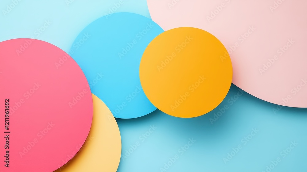 Poster vibrant and dynamic three-dimensional abstract composition with colorful shapes on blue background