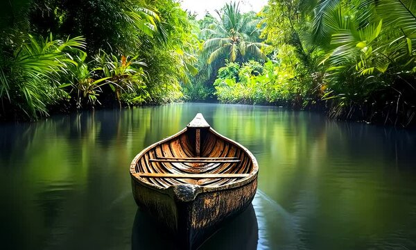 Jungle River Cruise: Serene Tropical Boat Journey through Lush Green Paradise - 4K