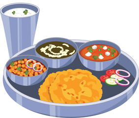 Indian Punjabi Food Thali Vector Illustration