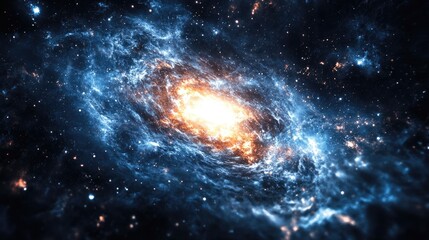 Obraz premium Stunning view of a vibrant galaxy with swirling blue and orange hues in the vastness of space showcasing cosmic beauty and mystery