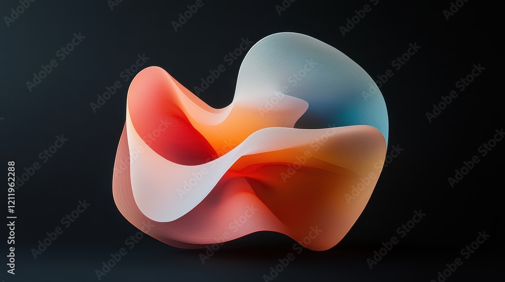 Poster dynamic and vibrant three-dimensional abstract sculpture in soft colors on dark background