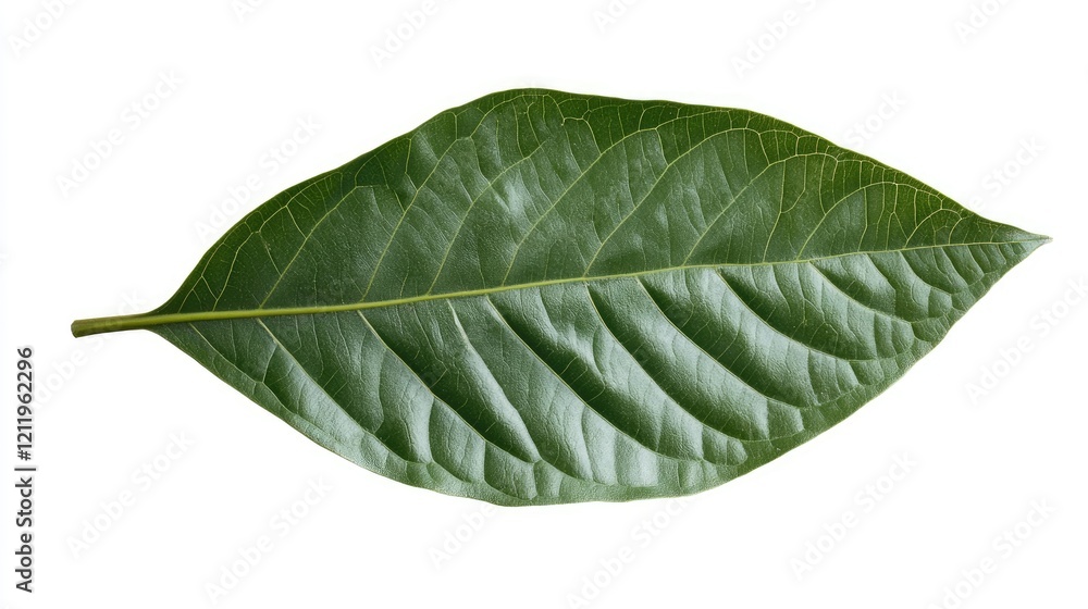 Poster tropical green leaf isolated on white background showcasing intricate texture and vibrant color for 