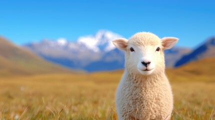 Fototapeta premium Cute lamb in mountain pasture