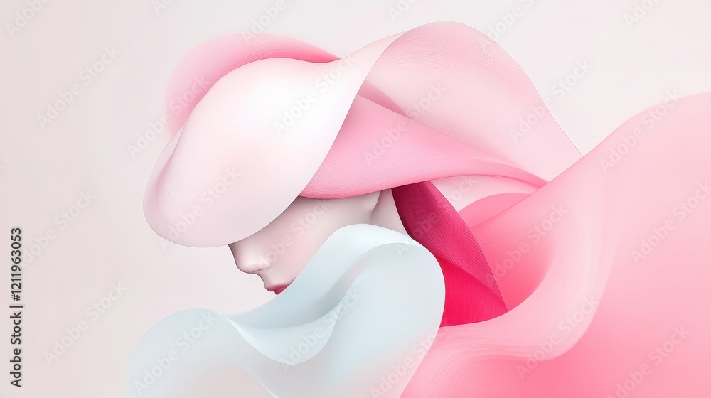 Poster vibrant and dynamic three-dimensional abstract art with flowing forms and soft colors