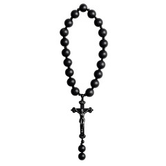 Elegant Black Beaded Rosary with Cross Pendant Isolated on transparent background