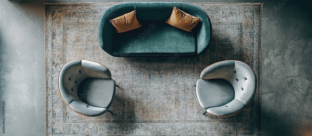 Aufkleber elegant living room setup with stylish couch and two armchairs offering ample space for text in a tr