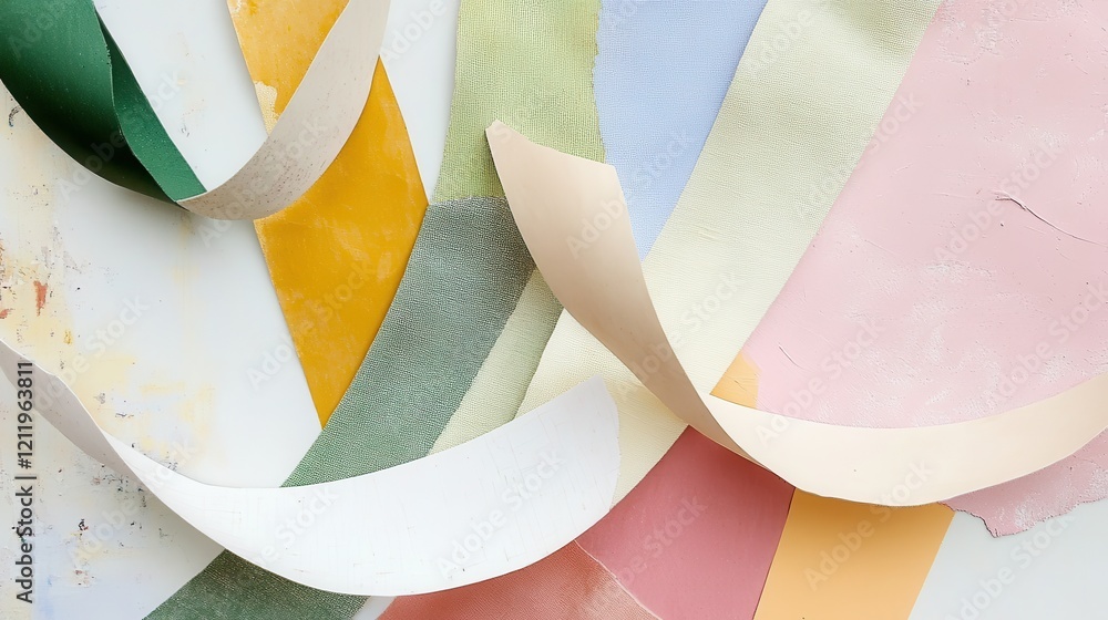 Poster Playful and Dynamic Three-Dimensional Abstract Composition with Colorful Cut-Outs and Textured Papers