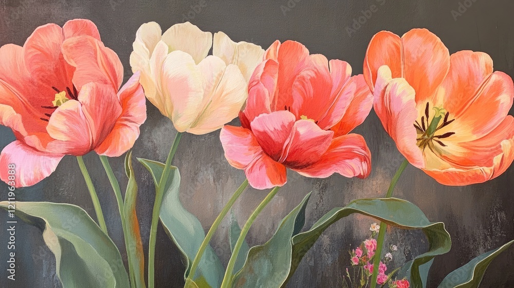 Aufkleber vibrant tulips in full bloom showcasing a beautiful array of colors against a soft background for a 