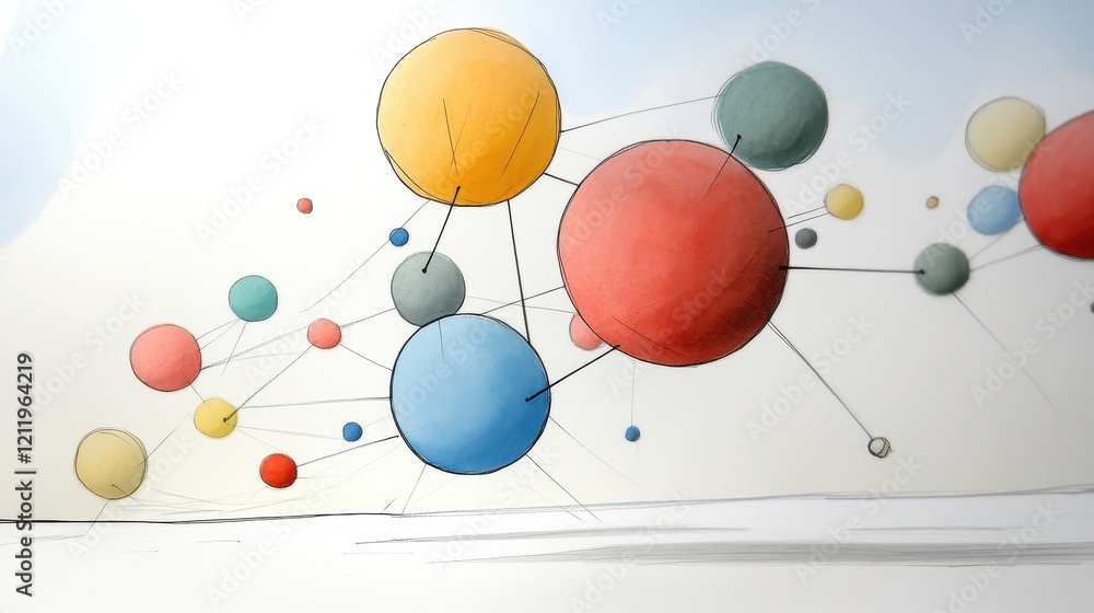 Poster vibrant three-dimensional spheres in a colorful abstract composition with delicate connections