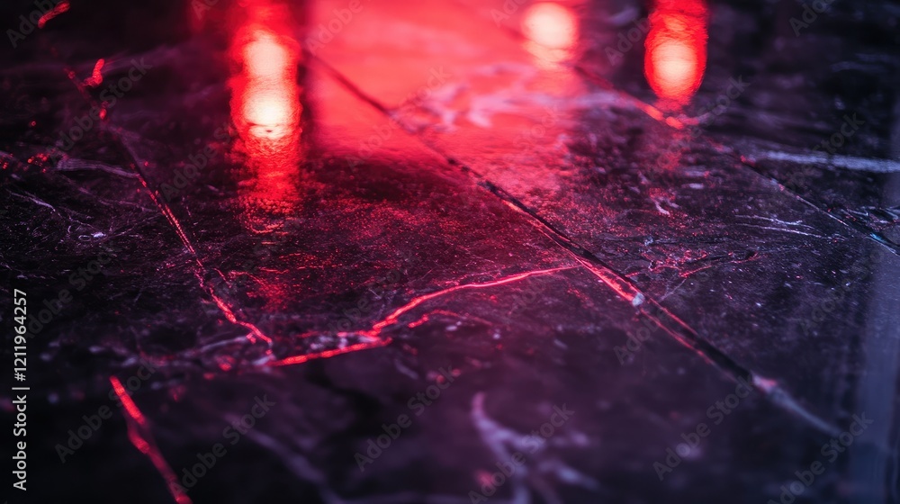 Poster Tunnel Light Reflections on Glossy Wet Marble Showing Vibrant Colors and Textures in an Abstract Artistic Environment