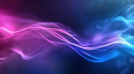 Abstract flowing lines of vibrant pink and blue colors against a dark background, creating an ethereal and dynamic visual representation of motion and energy.