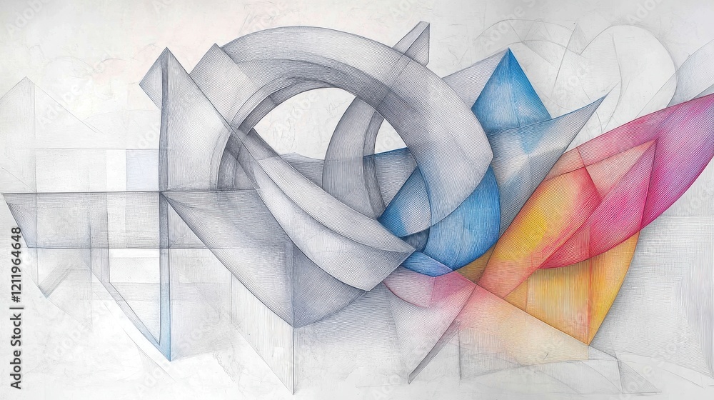 Aufkleber playful and vibrant abstract photography featuring three-dimensional shapes and lines in dynamic arr