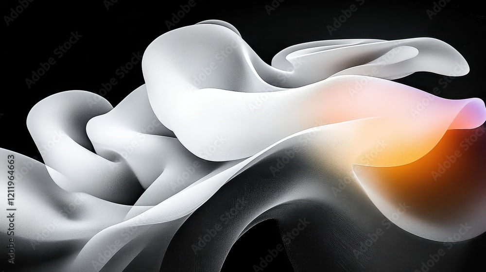 Poster dynamic and playful three-dimensional abstract art with flowing shapes and soft textures for creativ