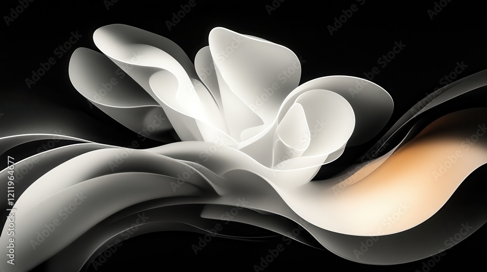 Poster dynamic and playful three-dimensional abstract design with flowing forms and soft curves