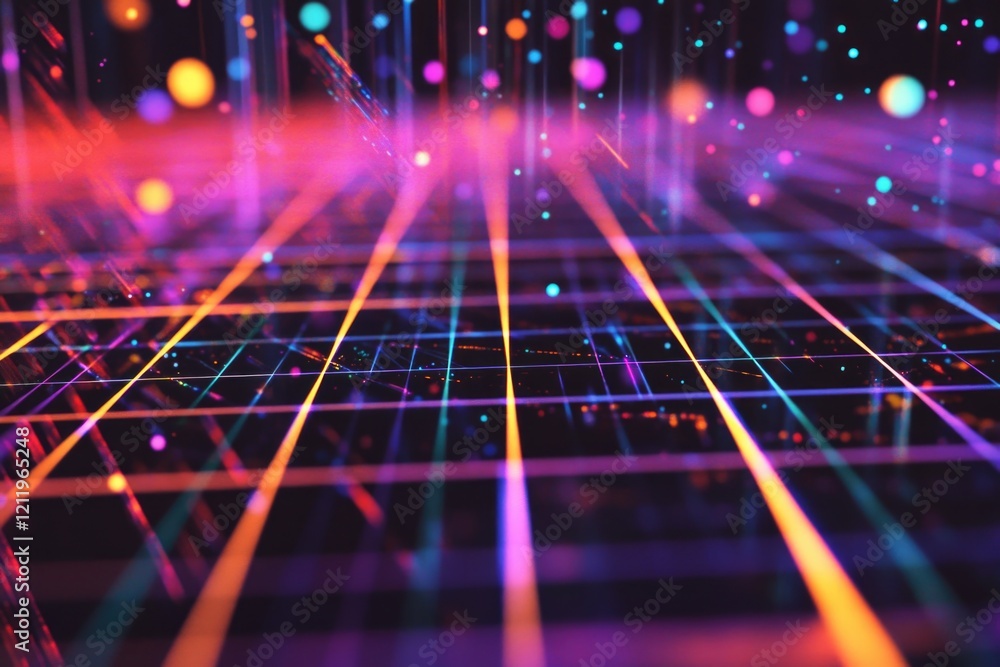 Poster a neon-lit grid pattern for backgrounds and designs