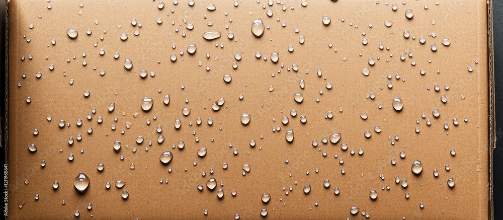 Poster Top view of a brown cardboard box with water droplets on a textured surface featuring empty space for text in a minimalistic style