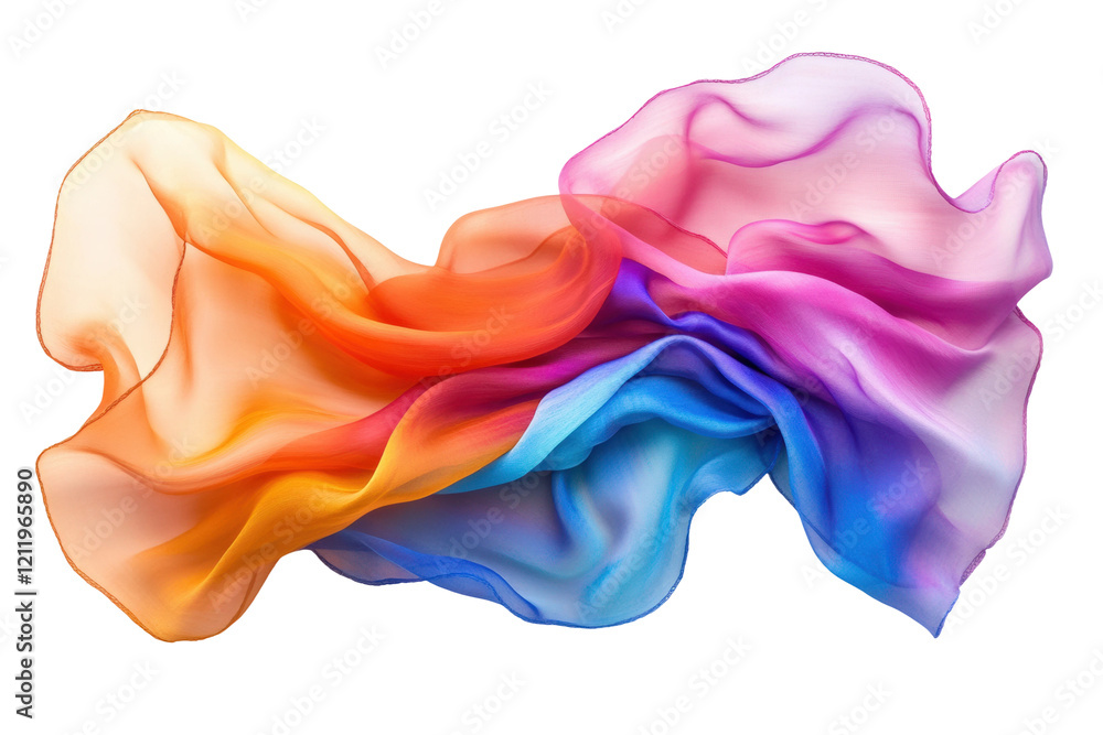 Poster flowing silk fabric in vibrant colors creating a stunning visual effect isolated on transparent back