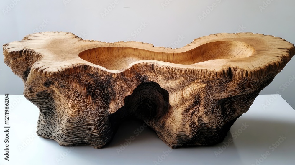 Aufkleber wooden bowl art piece showcasing intricate grain patterns and unique shapes from a polished trunk cu