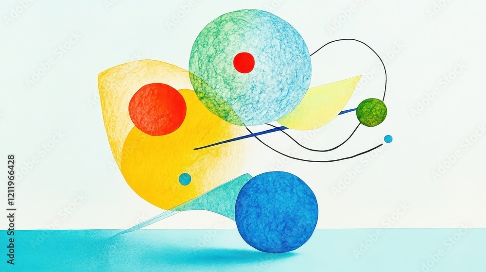 Poster dynamic and vibrant three-dimensional abstract composition featuring colorful shapes and patterns