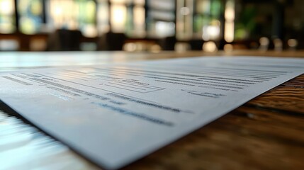 Document on wooden table in sunlit room