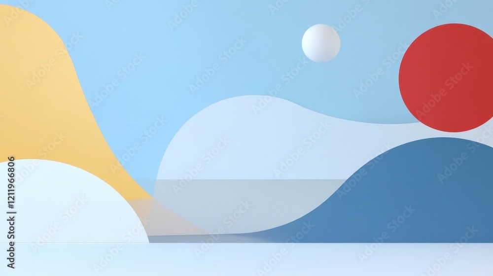 Poster playful and dynamic three-dimensional abstract art with soft color palette and elegant shapes
