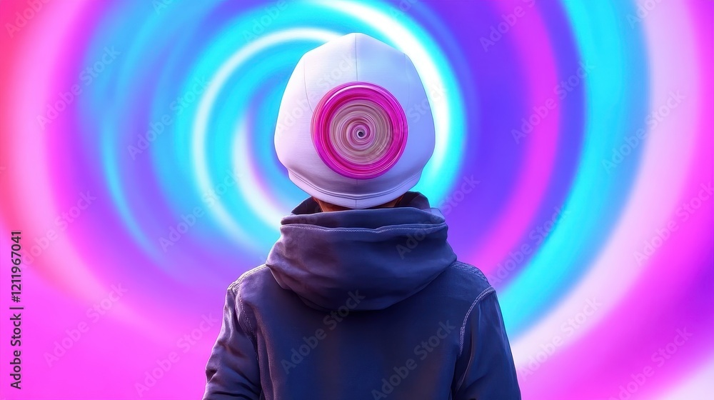 Poster vivid three-dimensional colorful spirals with dynamic swirls captured from a unique perspective