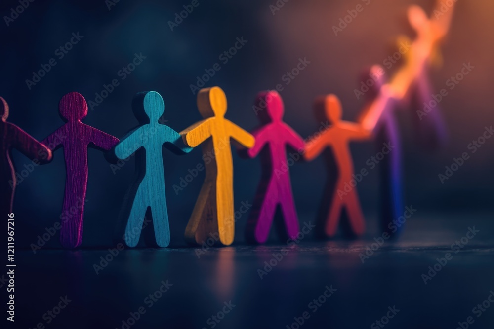 Poster people joining hands together forming a line, often used as a symbol of unity and solidarity