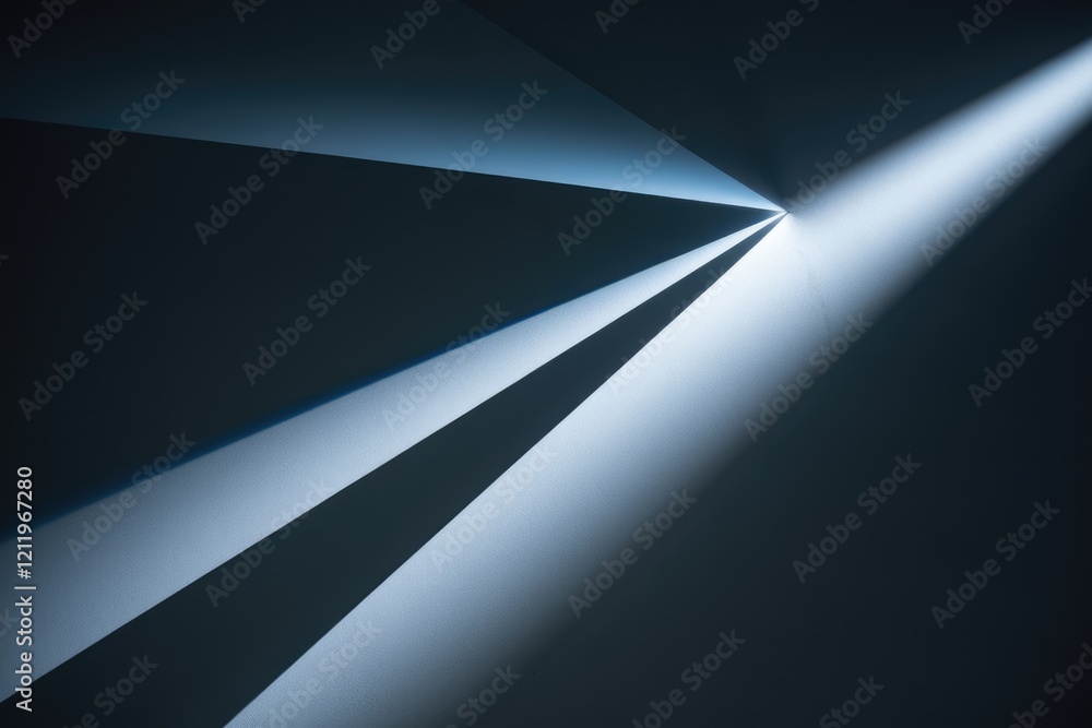 Poster Abstract image of light beams creating triangular shadows on a dark surface.