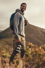 Photographer on hike for social media content