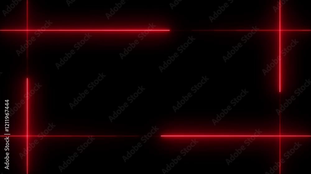 Poster glowing neon line lights digital animation on black background in red color. 4k motion graphics anim