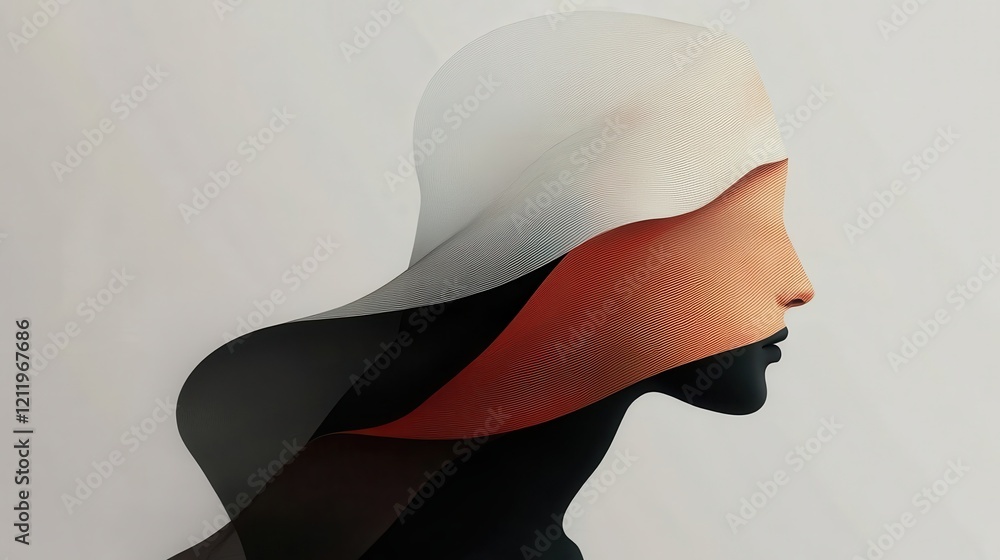 Poster vibrant and dynamic three-dimensional abstract representation of a profile with fluid lines and soft