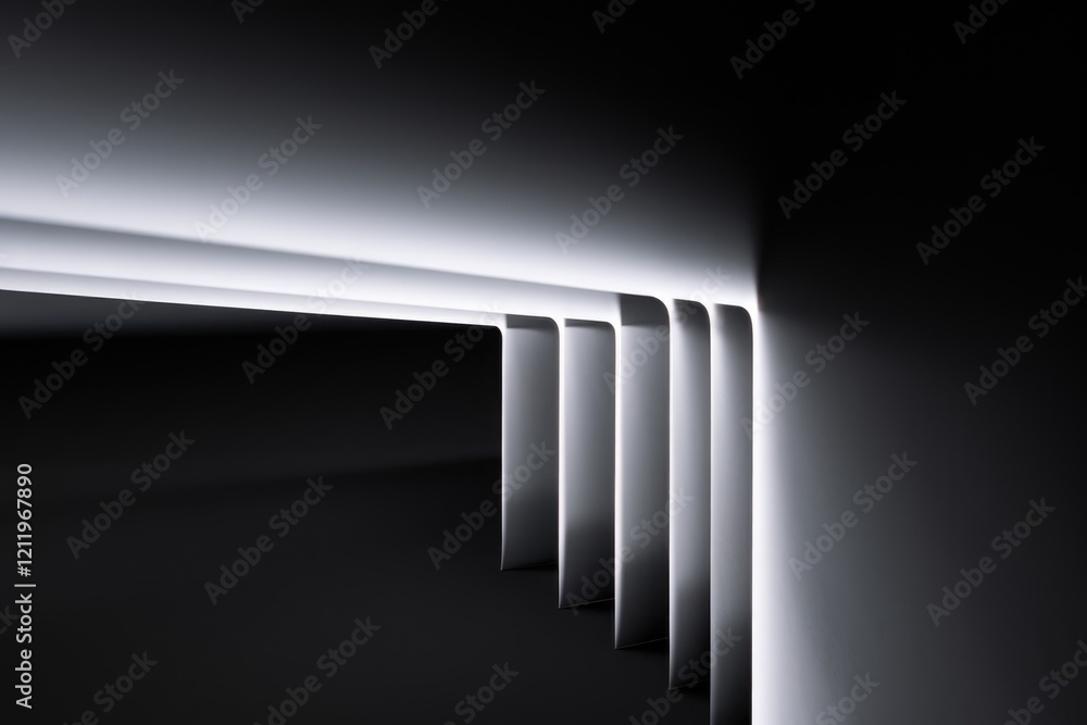 Aufkleber abstract minimalist image featuring a series of parallel, illuminated white slats against a dark bac