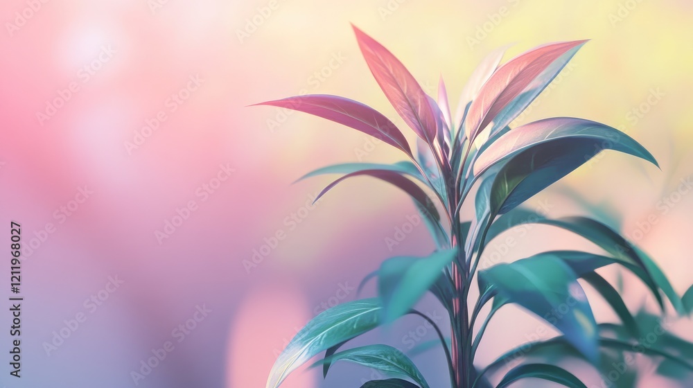 Poster Tropical foliage against a soft pastel background creating a calming and serene atmosphere for nature-inspired designs