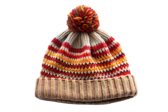 Striped Knitted Hat with Pom Pom