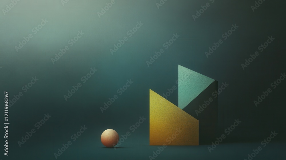 Poster vibrant three-dimensional geometric shapes in dynamic composition against dark background