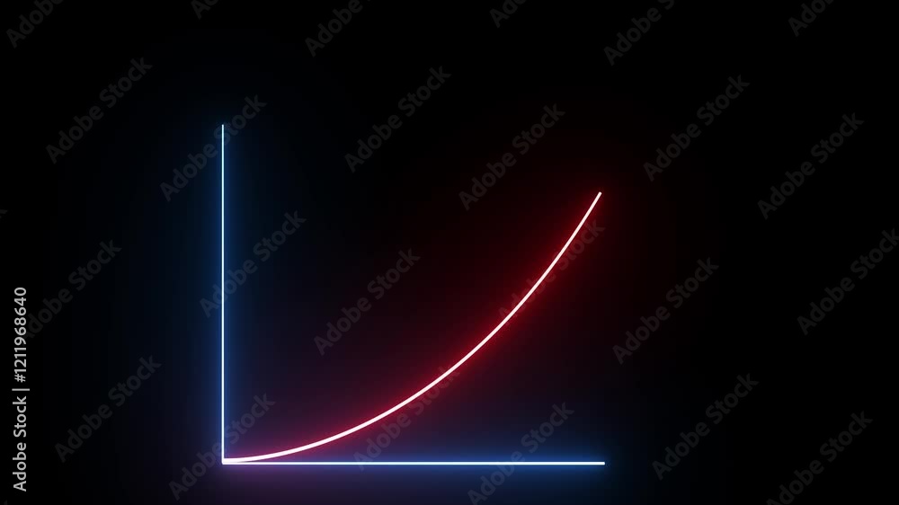 Poster abstract glowing neon line simple business graph chart animation on a black background. 4k animation