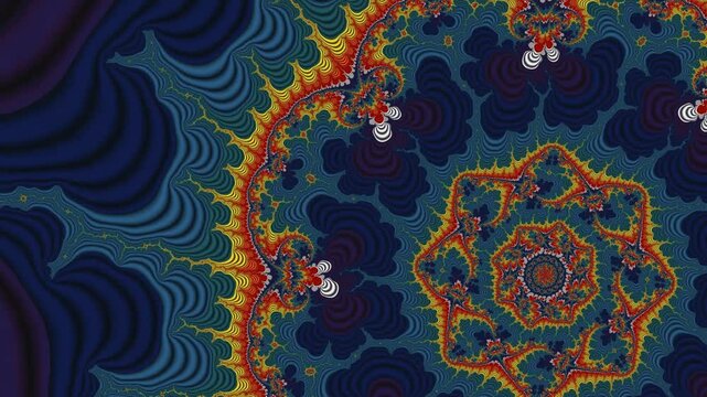 Experience a mesmerizing journey through fractal dimensions where vibrant colors dance together in an intricate mathematical symphony of infinite patterns.
