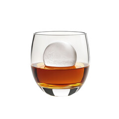 Glass of whiskey with ice sphere on a dark Isolated on transparent background