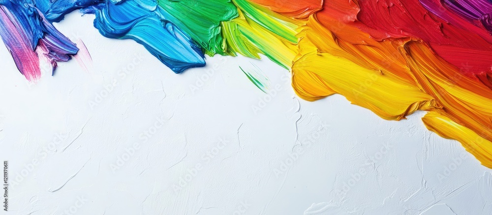 Leinwandbilder vibrant top view of a colorful rainbow spectrum in bold blues greens and reds on a white background 