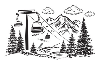 Landscape with lift in Winter mountain	
